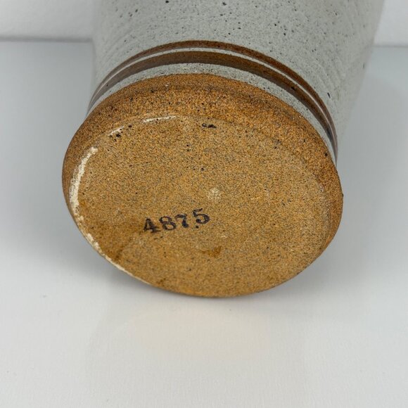 Handcrafted Gray Ceramic Vase Blue Iris Floral Design Brown Accents 9.5" #'d - Picture 4 of 7